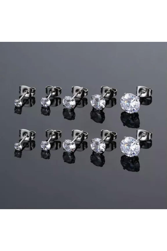 10 Pairs/lot Round Zirconia Earrings Surgical Steel Ear Studs Piercing Jewelry-5mm