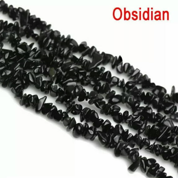 K-KED 10 String(10X34")Freeform Natural Gemstone Chips Beads for Delicate Jewelry Making 5-8mm-Obsidian