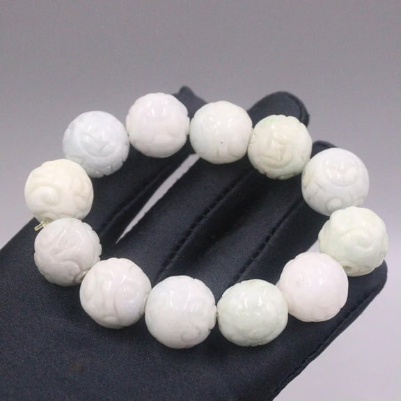 K-KED 100% Natural Grade A Jade Jadeite Bracelet Women Men 18mm Dragon Beaded Link