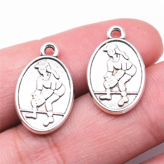 K-KED 100 Pcs Antique Silver Softball Charms Pendant 21x14MM C15365