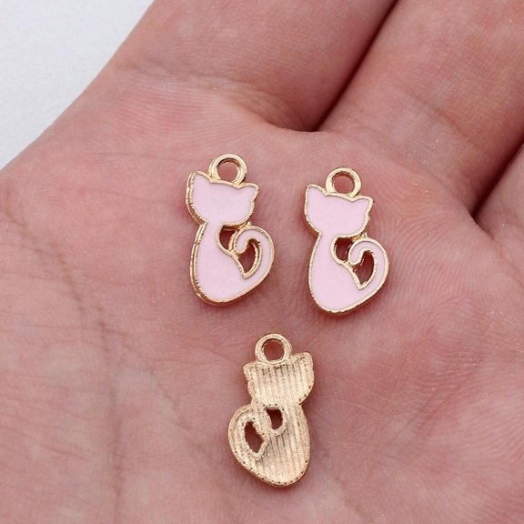K-KED 100 Pcs Multicolor Alloy Enamel Cat Charms Pendant 15X8MM Diy Making D20126-Pink