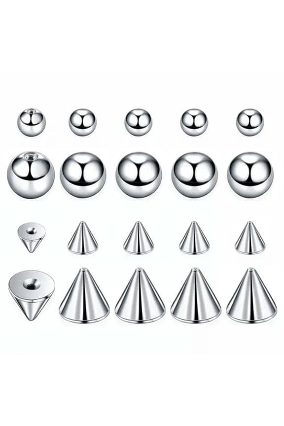 100X Replacement Balls & Cone Tongue Belly Nose Lip Ear Piercing Barbell Parts-16G 5mm Cone