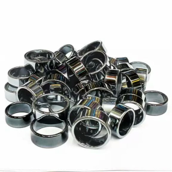 K-KED 100pcs 10mm Natural Black Hematite Ring - Anxiety Balance Circulation