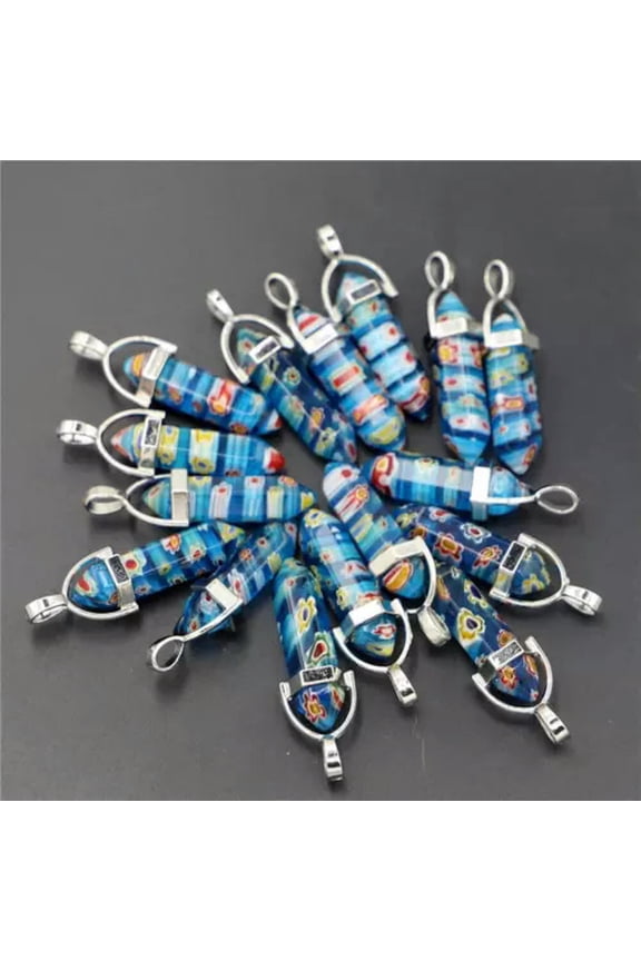 100pcs Blue Thousand Flower Glass Pillar Point Charm Pendants for Delicate Jewelry Making