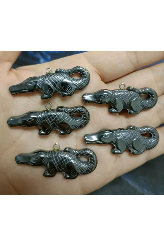 100pcs Hematite Stone Black Carved Crocodile Pendant Bead or Delicate Jewelry Accessories