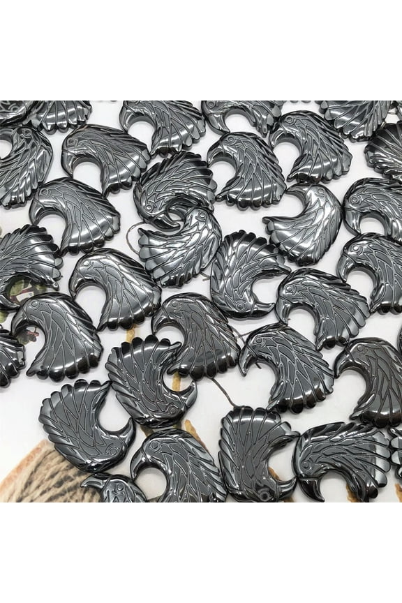 100pcs Hematite Stone Black Carved Eagle Head Pendant Bead Delicate Jewelry Accessories