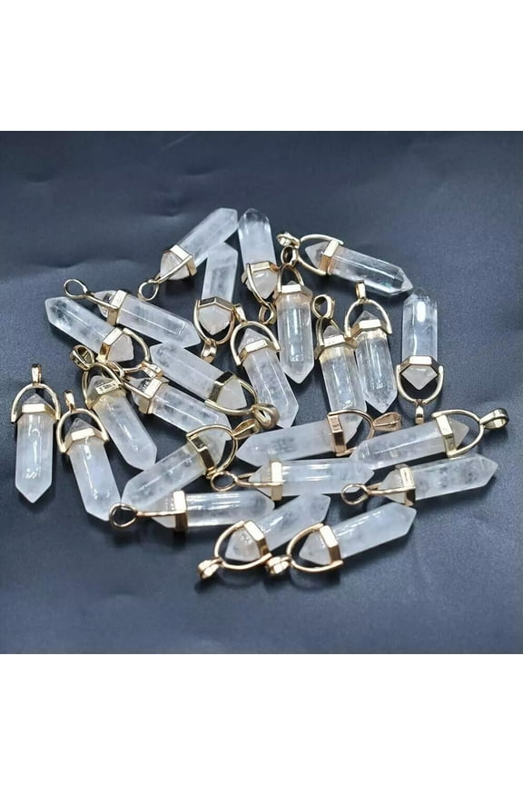 100pcs Natural Clear Quartz Stone Hexagonal Column Pendants for Delicate Jewelry Making