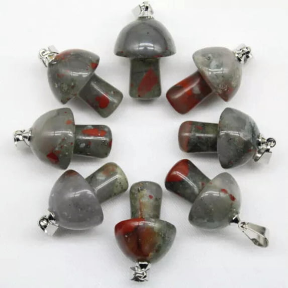 K-KED 100pcs Natural Stone Quartz Crystal Mushroom Pendants for DIY Delicate Jewelry Wholesale-Dragon bloodstones