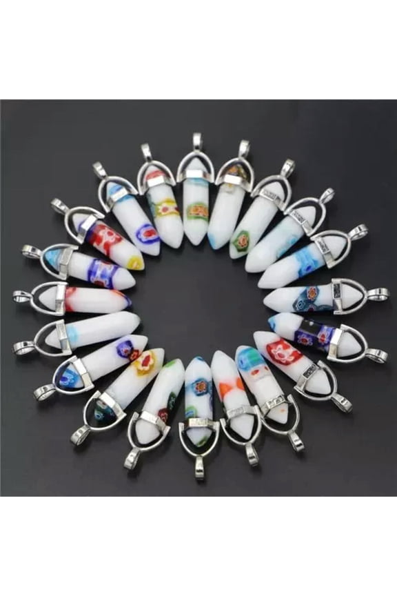 100pcs White Thousand Flower Glass Pillar Point Charm Pendants Delicate Jewelry Making