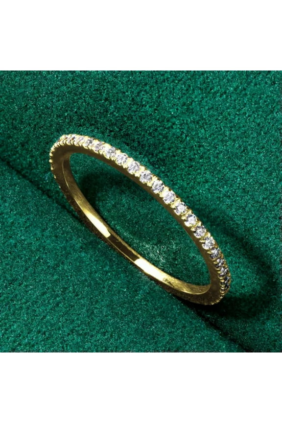 10K Solid Gold Wedding Band for Women Girls 1.2mm Moissanite Half Eternity Ring