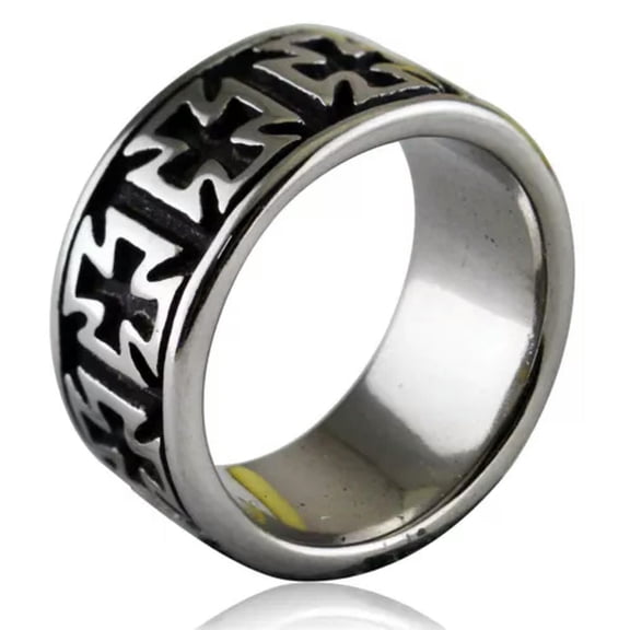 K-KED 10MM Antique Iron Cross Ring Men Women Stainless Steel Cross Biker Punk Ring New-11