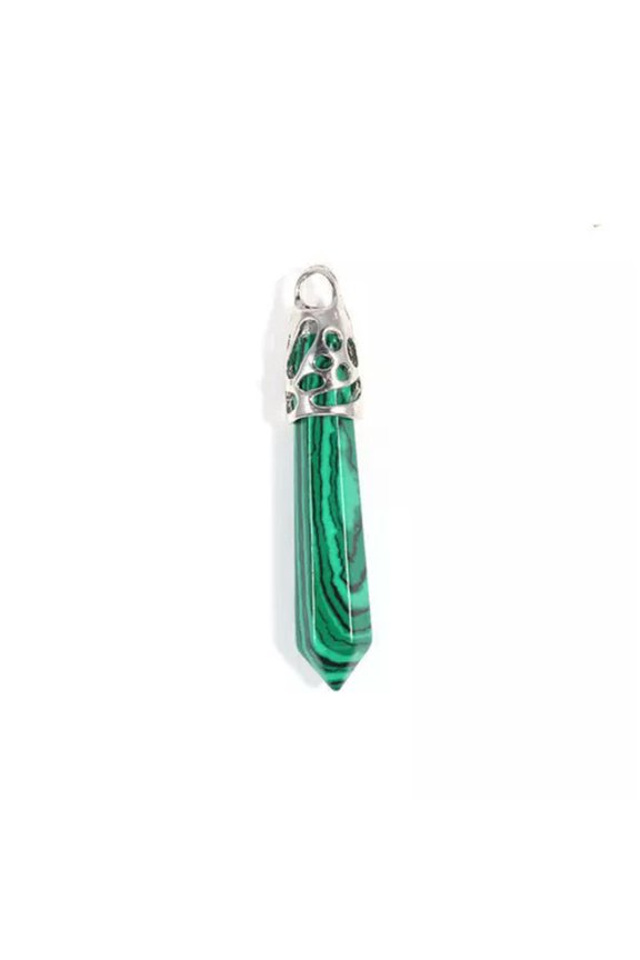 10PCS 63mm Natural Long Hexagonal Pointed Pendant Reiki Chakra Healing Stone-malachite