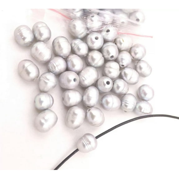 K-KED 10PCS Gray Ringed Real Pearl 10mm-12mm Loose Beads 2mm Hole Gem Stone Crafts