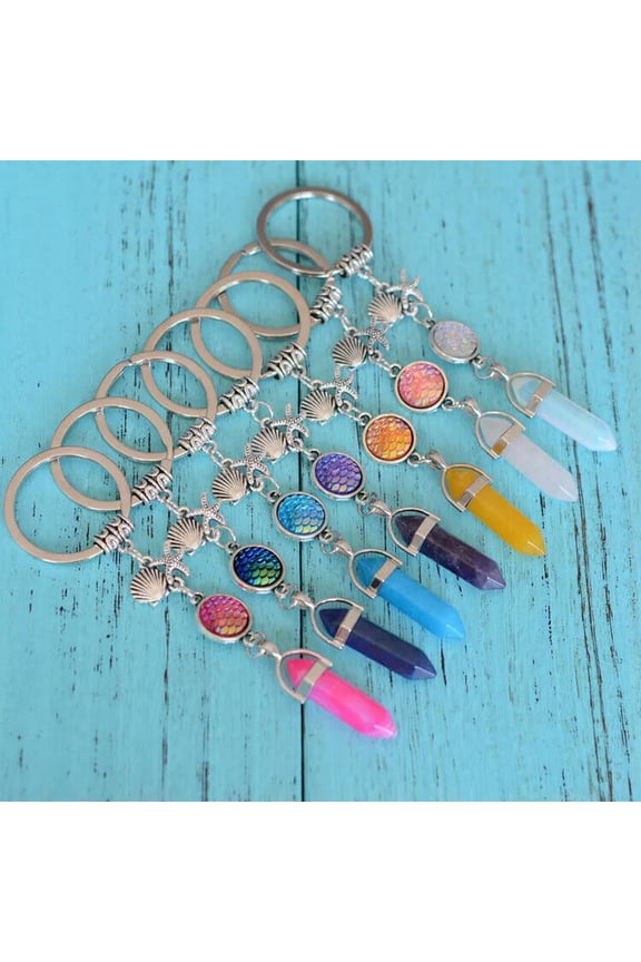 10PCS Hexagon Natural Crystal Pendant Key Chain Personalized Bag Decor Keyring