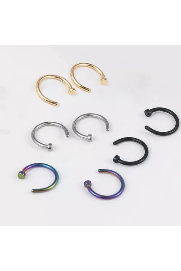 10PCS Surgical Steel Unisex 20G Fake Nose Ring Lip Ear Rings Body Piercing Stud-Black-10mm 20G