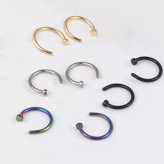 K-KED 10PCS Surgical Steel Unisex 20G Fake Nose Ring Lip Ear Rings Body Piercing Stud-Black-6mm 20G