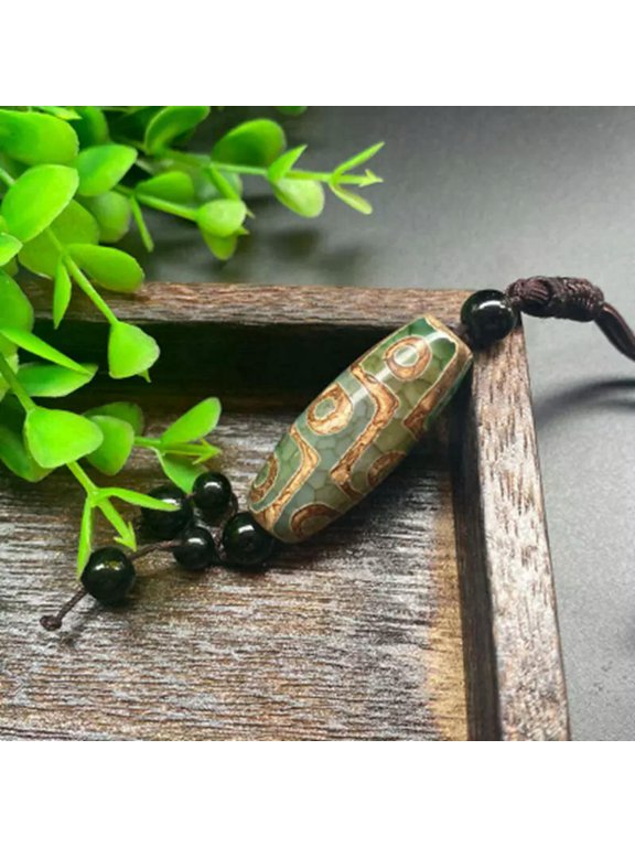 10Pcs AAA Tibet Agate Natural Quartz Nine Eye Bead Green Buddhist Prayer Pendant
