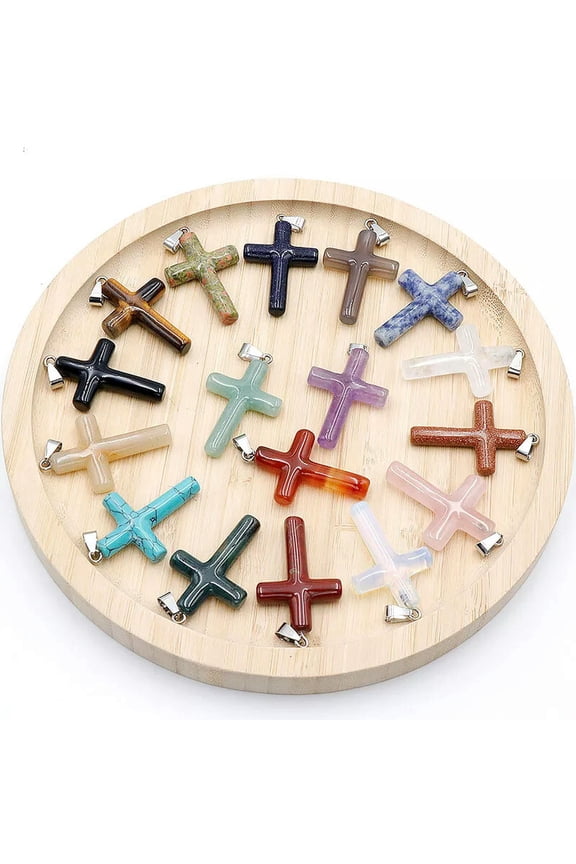 10Pcs Mix Stone Natural Cross Shape Crystal Agate Stone Pendants Delicate Jewelry Making