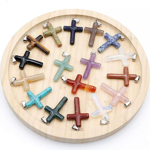 K-KED 10Pcs Mix Stone Natural Cross Shape Crystal Agate Stone Pendants Delicate Jewelry Making