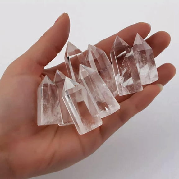 K-KED 10Pcs Natural Clear Quartz Healing Stone Crystal Point Wand Chakra Obelisk Rock