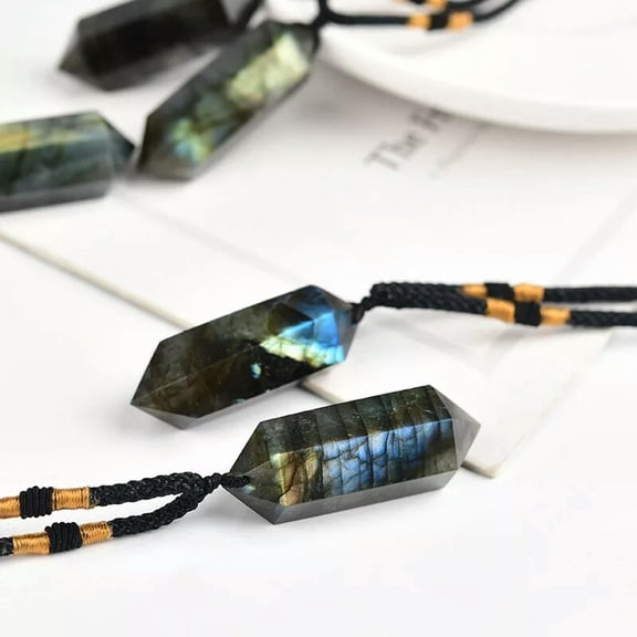 K-KED 10Pcs Natural Colorful Labradorite Quartz Pendant Crystal Obelisk Wand Necklace
