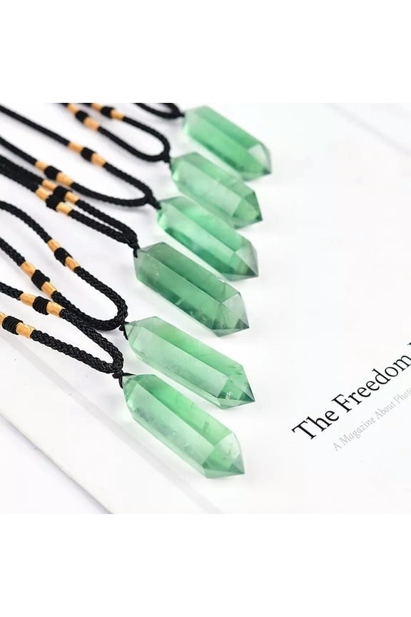 10Pcs Natural Green Fluorite Pendant Quartz Point Wand Obelisk Crystal Necklaces