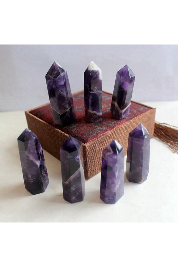 10Pcs Natural Healing Dream Amethyst Point Wand Quartz Crystal Obelisk 50-60mm-default
