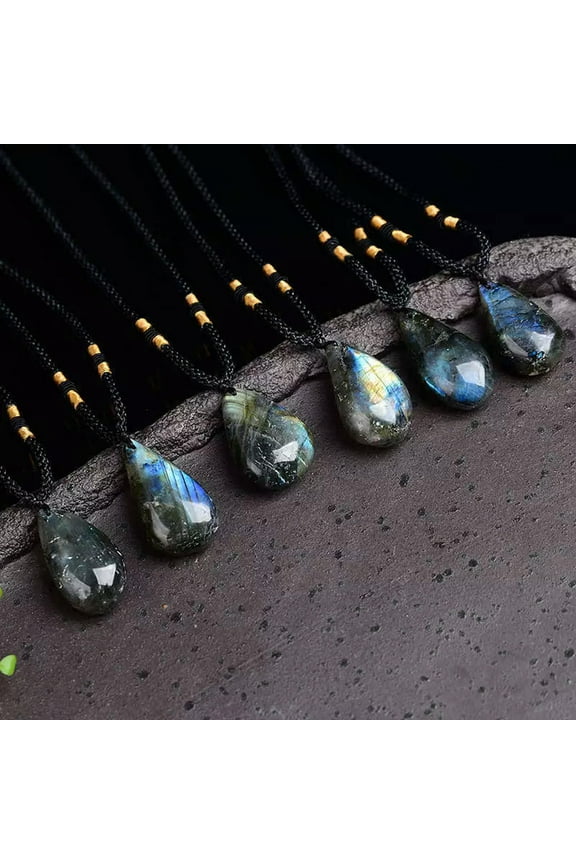 10Pcs Natural Labradorite Quartz Crystal Water Drop Rock Healing Pendant Gift