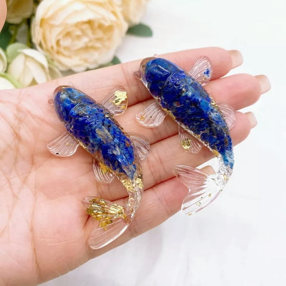 K-KED 10Pcs Natural Lapis Lazuli Koi Quartz Crystal Fish Carved Fancy Carp Resin Decor
