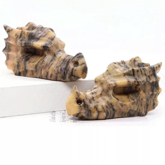 K-KED 10Pcs Natural Leopard Jasper Quartz Crystal Dragon Head Skeleton Mini Ornament