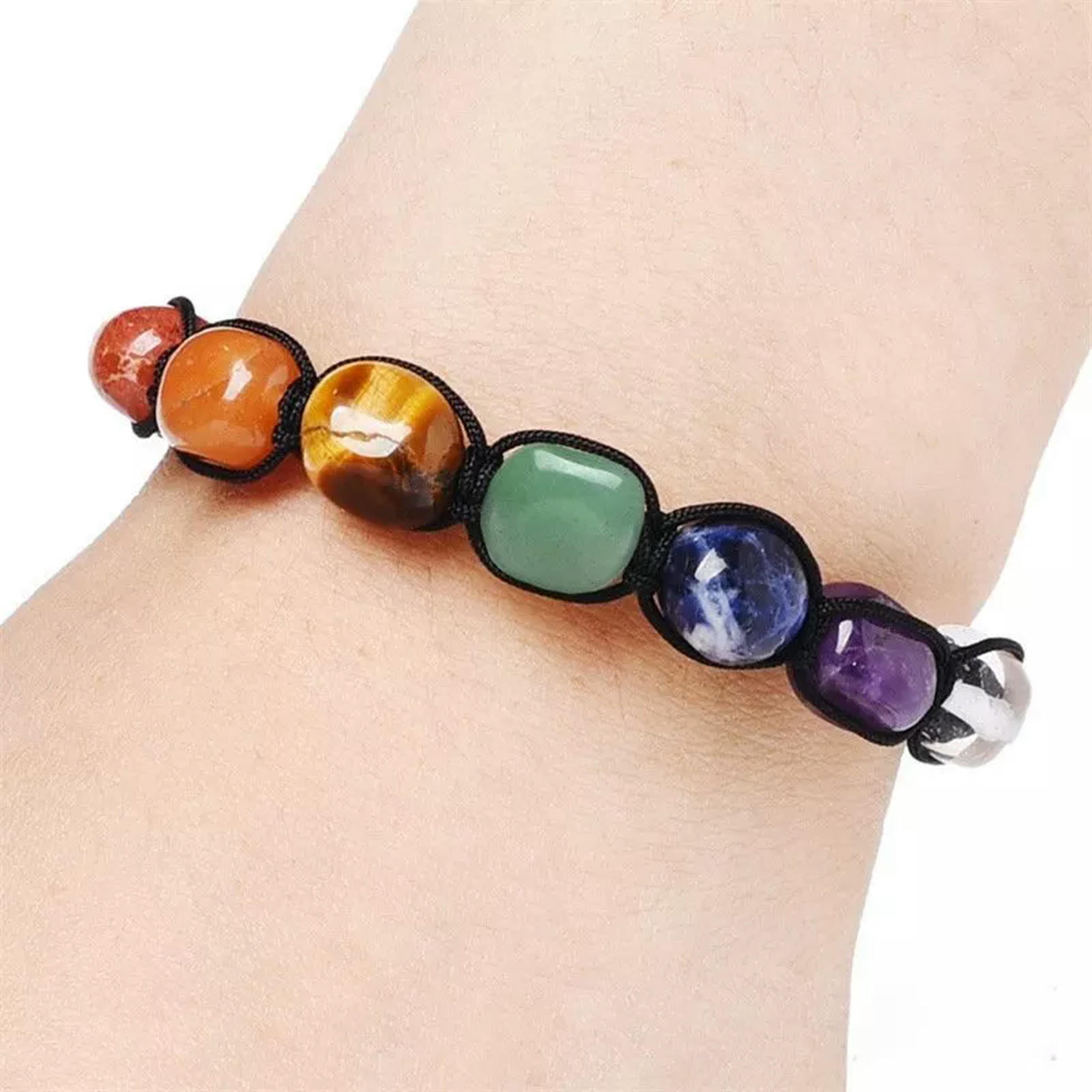 K-KED 10Pcs Natural Quartz 7 Chakra gemstone Crystal Woven Beaded Bracelet Reiki Decor
