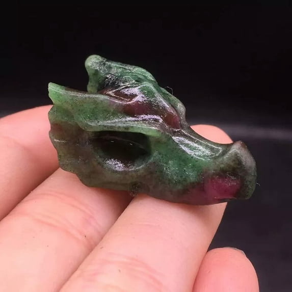 K-KED 10Pcs Natural Ruby in Zoisite Quartz Crystal Dragon Head Skull Carved Vivid Gift