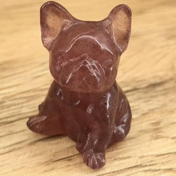 K-KED 10Pcs Natural Strawberry Quartz Crystal French Bulldog Carved Mini Animal Decor