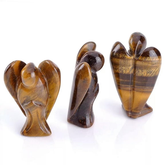 K-KED 10Pcs Natural Tiger's Eye Stone Fairy Angel Carved Quartz Crystal Healing Decors