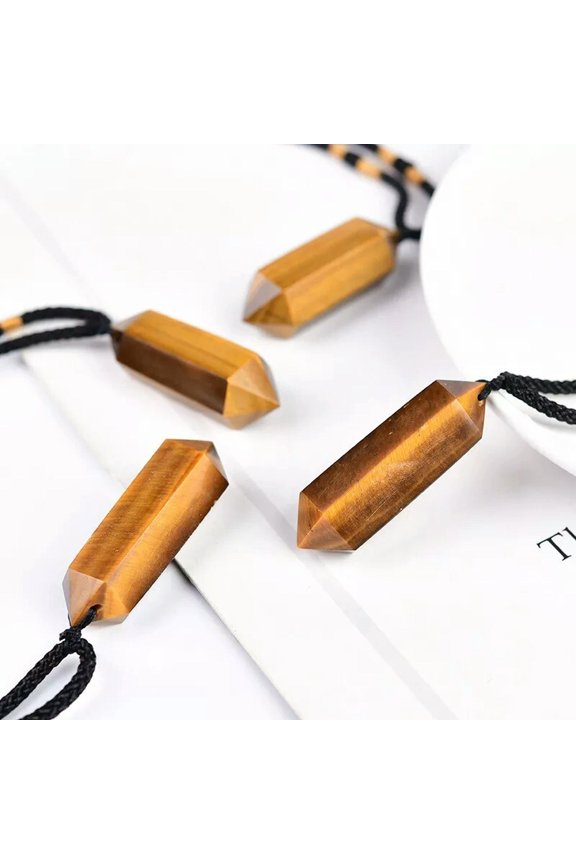10Pcs Wholesale Natural Tiger's Eye Stone Quartz Point Pendant Crystal Necklace