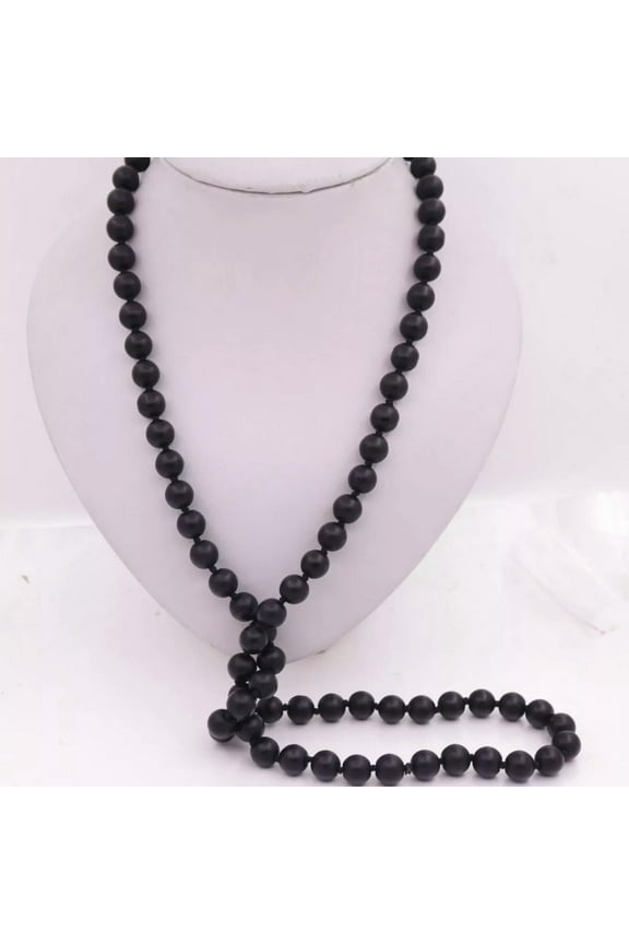 10mm 35" Round Natural Black matte Agate Stone Beads Necklace Long Jewelry