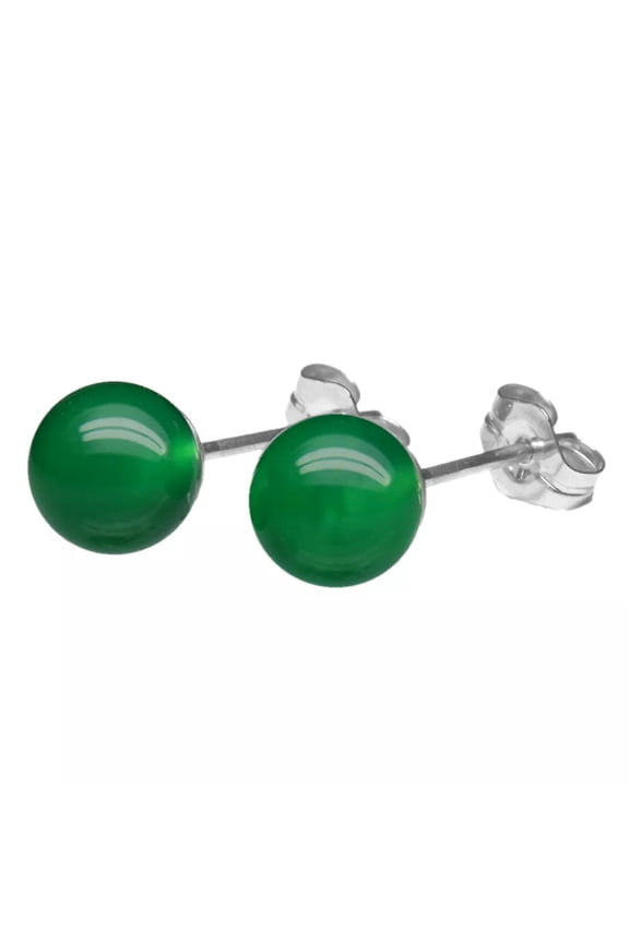 10mm GENUINE GREEN JADE GEMSTONE BEAD / BALL 925 STERLING SILVER STUD EARRINGS