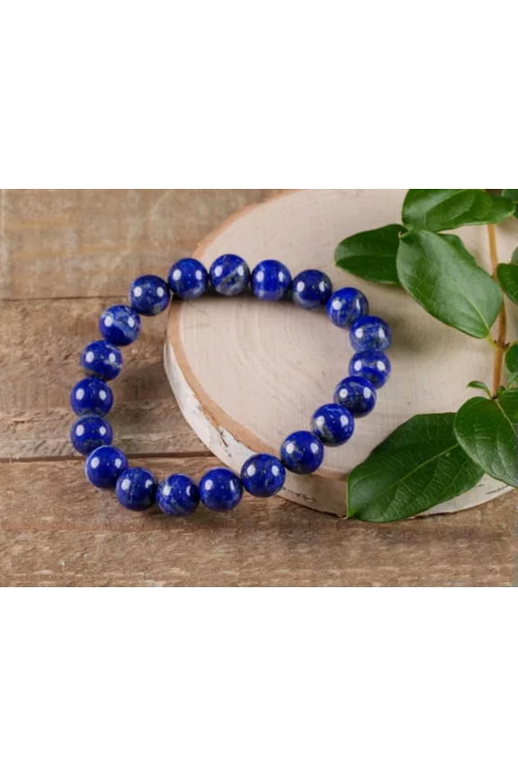 10mm Lapis Lazuli Stone Beaded Bracelet Natural Blue Gemstone Stretch Bracelet