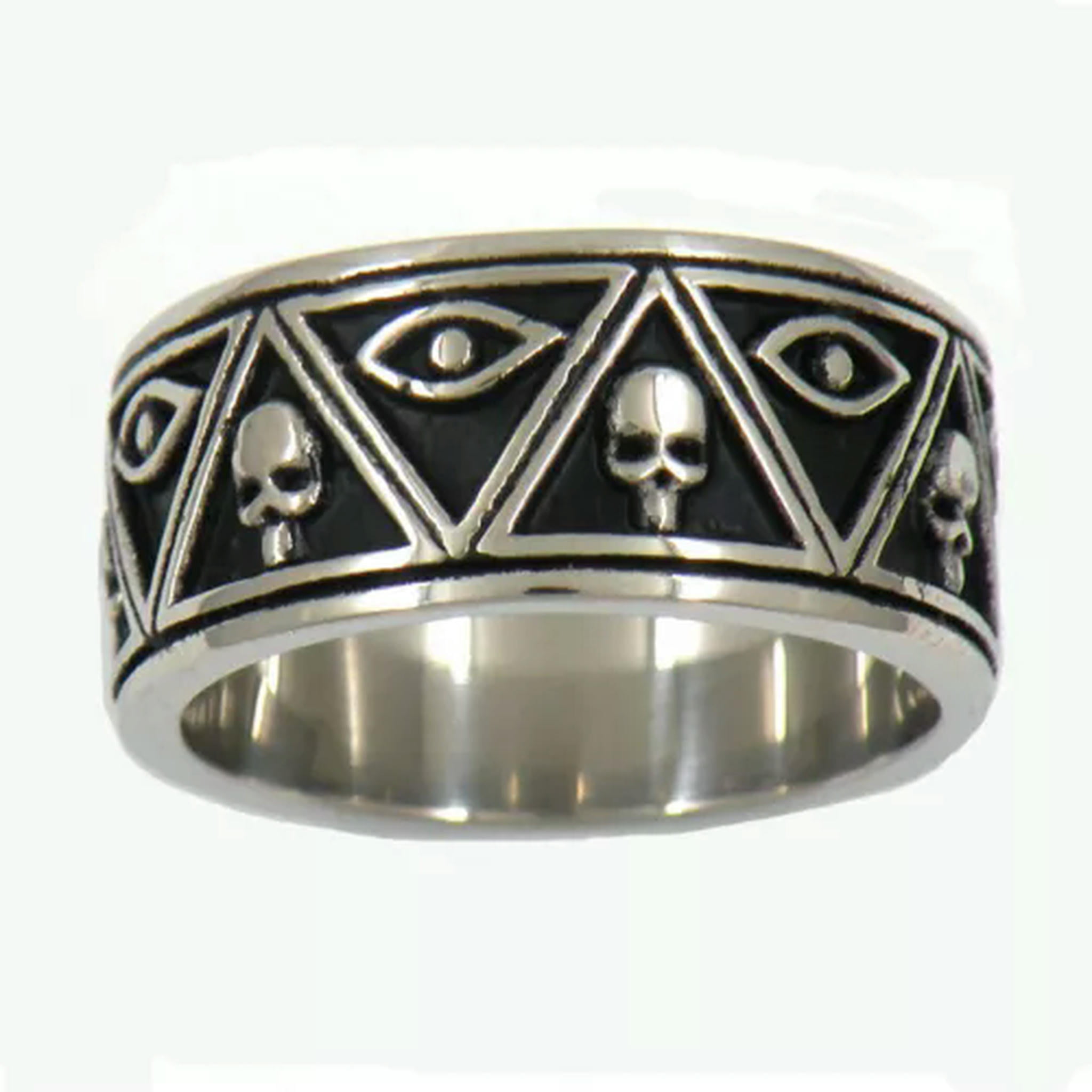 K-KED 10mm Men's Masonic Skull Pyramid God Eye Ring Stainless Steel ...