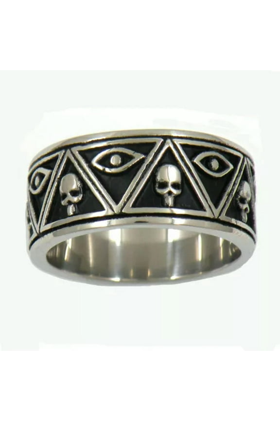 10mm Men's Masonic Skull Pyramid God Eye Ring Stainless Steel Gothic Biker Ring-8
