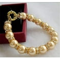 thumbnail image 1 of K-KED 10mm Round Gold South Sea Shell Pearl Beads Crystal Bracelet 7.5", 1 of 8