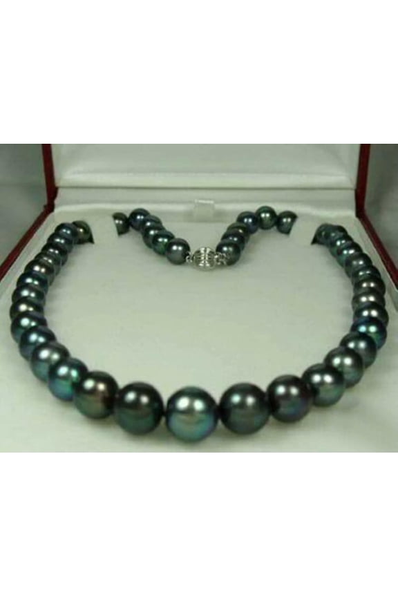 10mm south black sea shell pearl Gemstones round beads necklace 18" AAA Grade