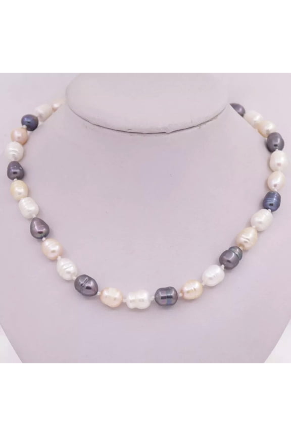 10mmX12mm Teardrop White Pink Black Growth Real Pearl Necklace 18"