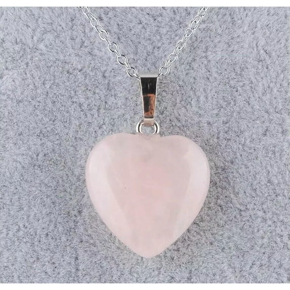 K-KED 10pc Rose Quartz Heart Pendant Necklace Gemstone Natural Stone Silver Plated