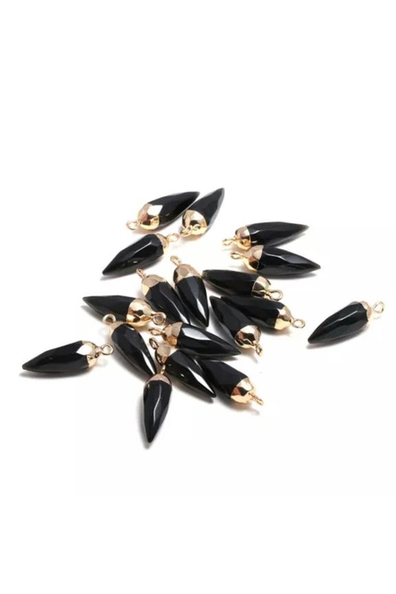 10pcs 13x26mm Natural Stone Bullet Shape Section Pendants Stone Delicate Jewelry Making-Black Agate