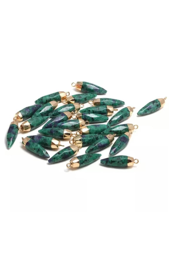 10pcs 13x26mm Natural Stone Bullet Shape Section Pendants Stone Delicate Jewelry Making-Red and green stone