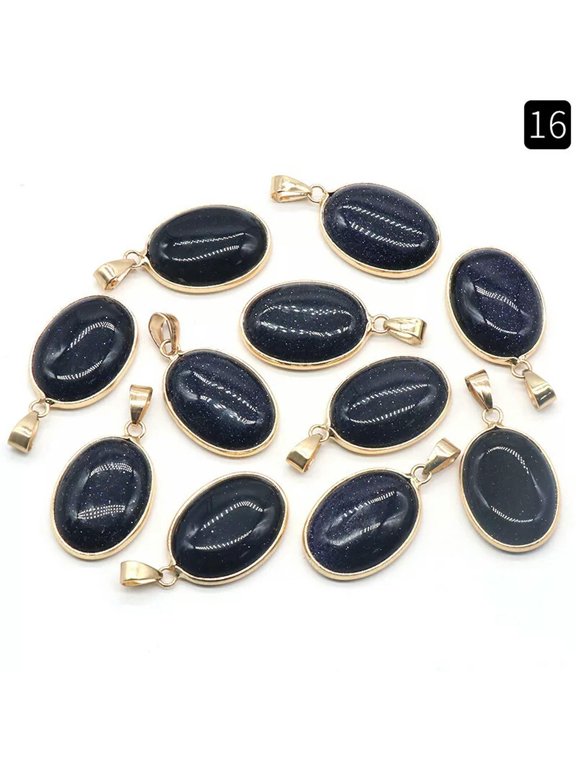 10pcs 19-26mm Blue Sand Stone Gem Oval Pendants Prism Magic Reiki Amulet