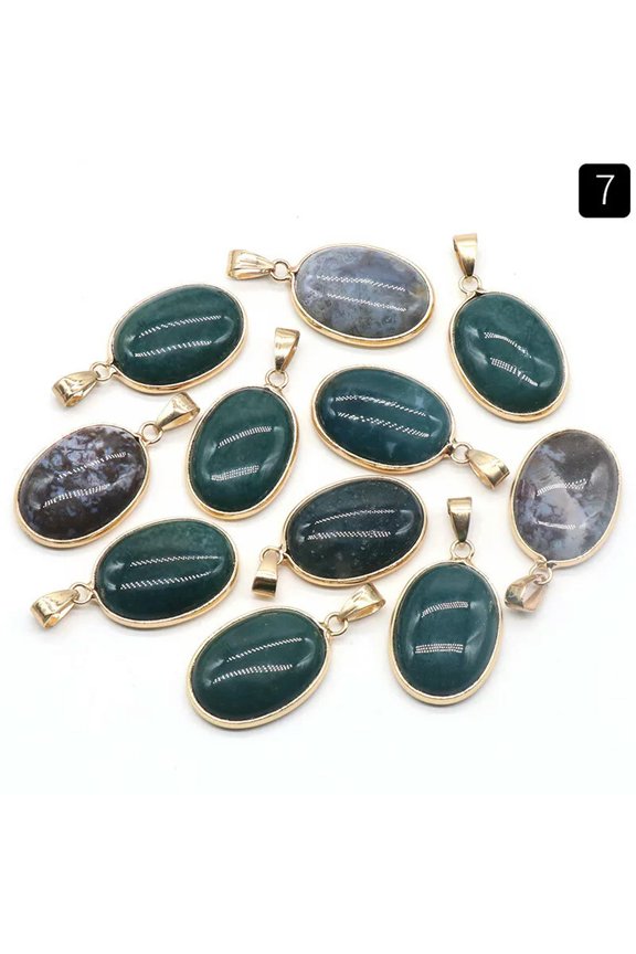 10pcs 19-26mm India Agate Gem stone Oval Pendants Prism Magic Reiki Amulet