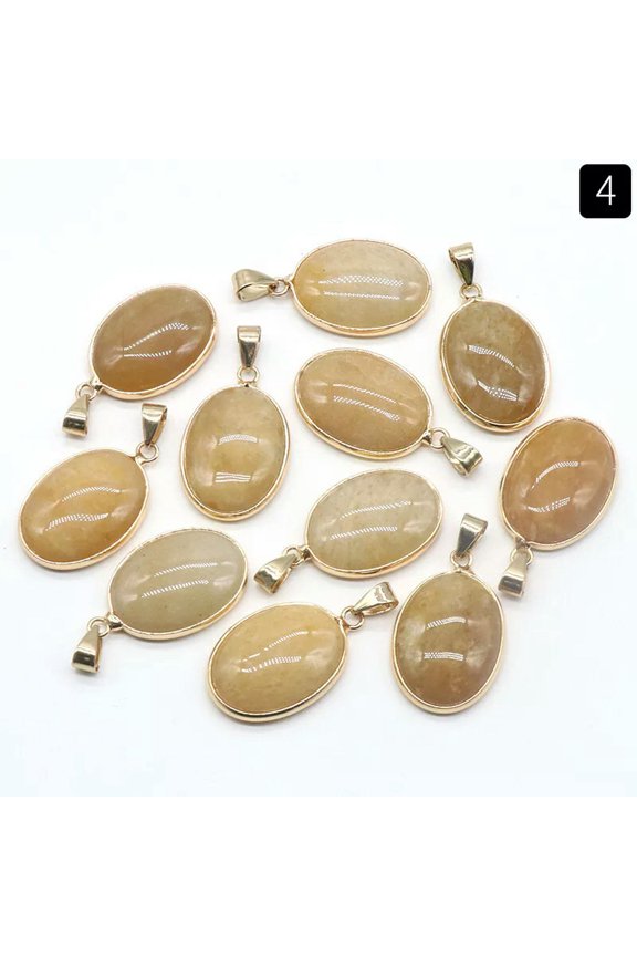 10pcs 19-26mm Yellow Jade Gem stone Oval Pendants Prism Magic Reiki Amulet