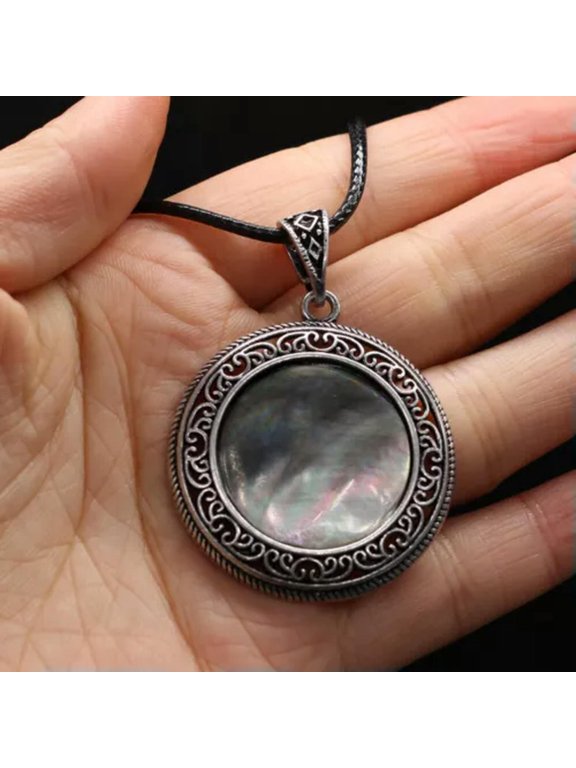 10pcs 38X43mm Natural Stone Antique Round Crystal Agated Pendants Necklace-Black shell
